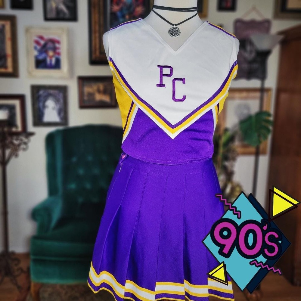 Elite Cheerleader Skirt Set PC School Vintage 1990s Purple Gold Cheer Uniform XS